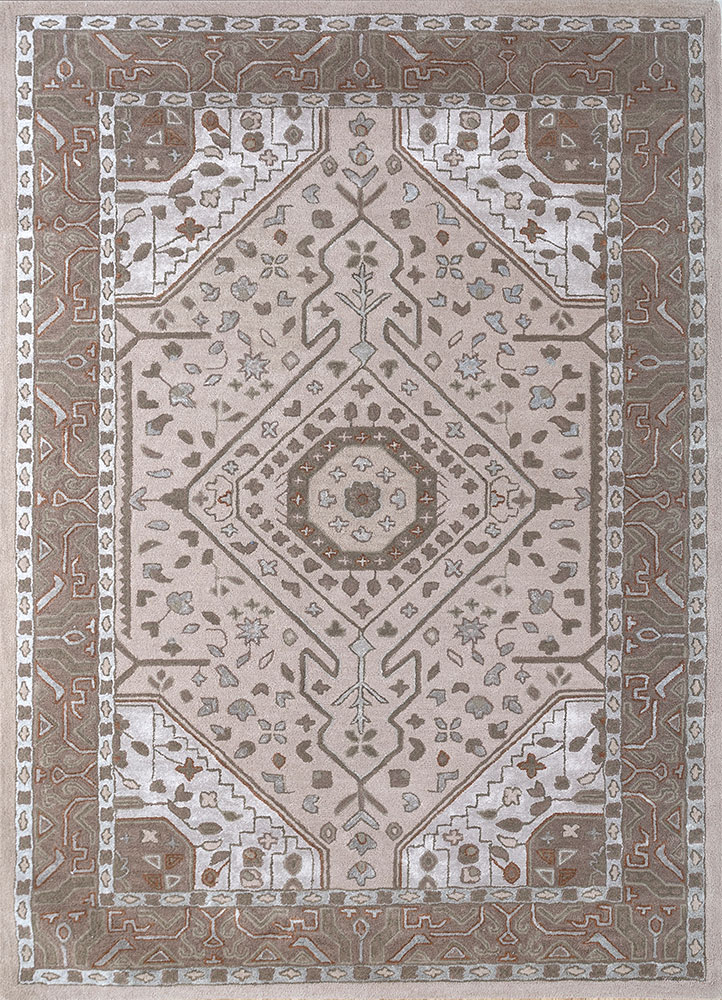 mythos beige and brown wool and viscose hand tufted Rug - HeadShot