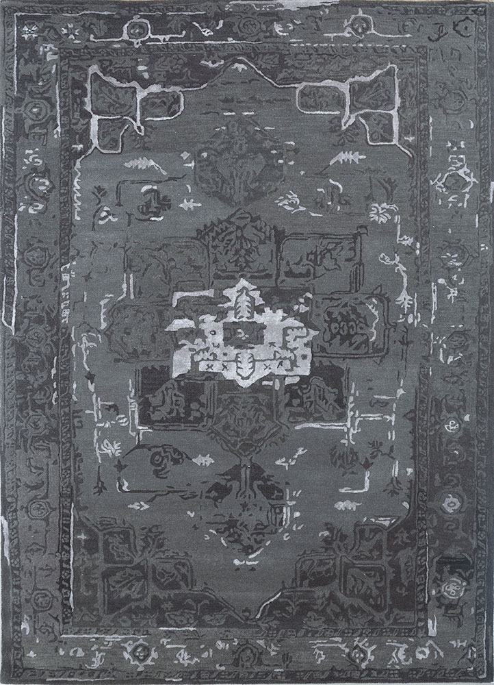 mythos grey and black wool and viscose hand tufted Rug - HeadShot