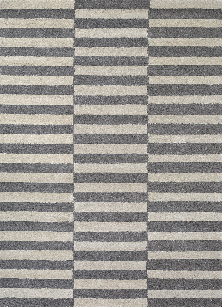 linear grey and black wool and viscose hand tufted Rug - HeadShot