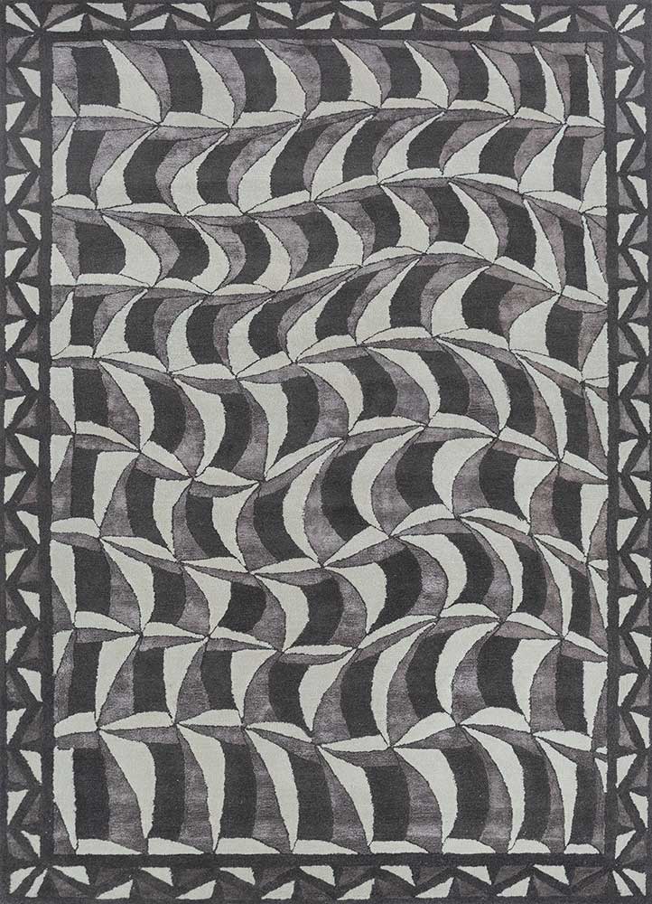linear grey and black wool and viscose hand tufted Rug - HeadShot