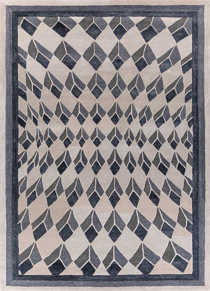 linear blue wool hand tufted Rug - HeadShot