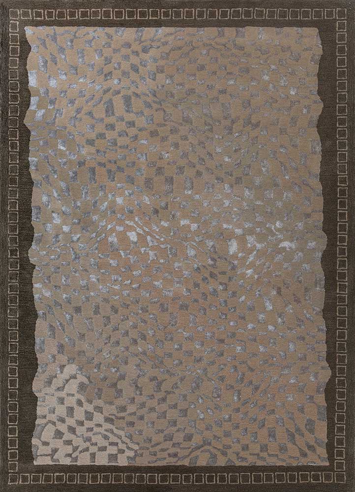 linear beige and brown wool and viscose hand tufted Rug - HeadShot