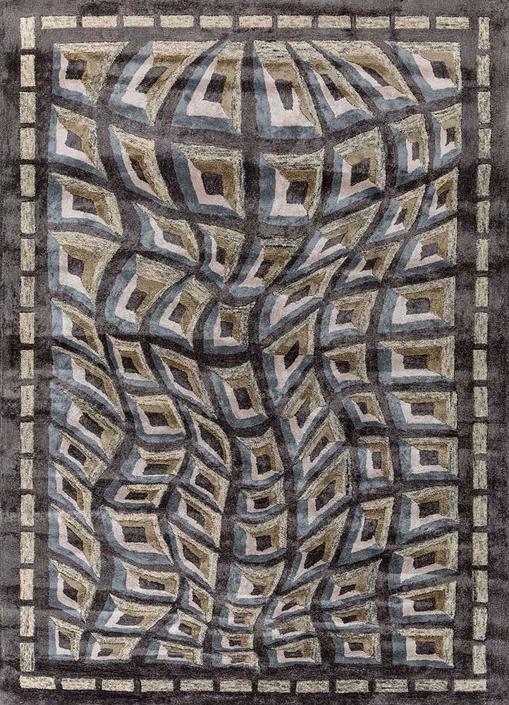 linear grey and black wool and viscose hand tufted Rug - HeadShot