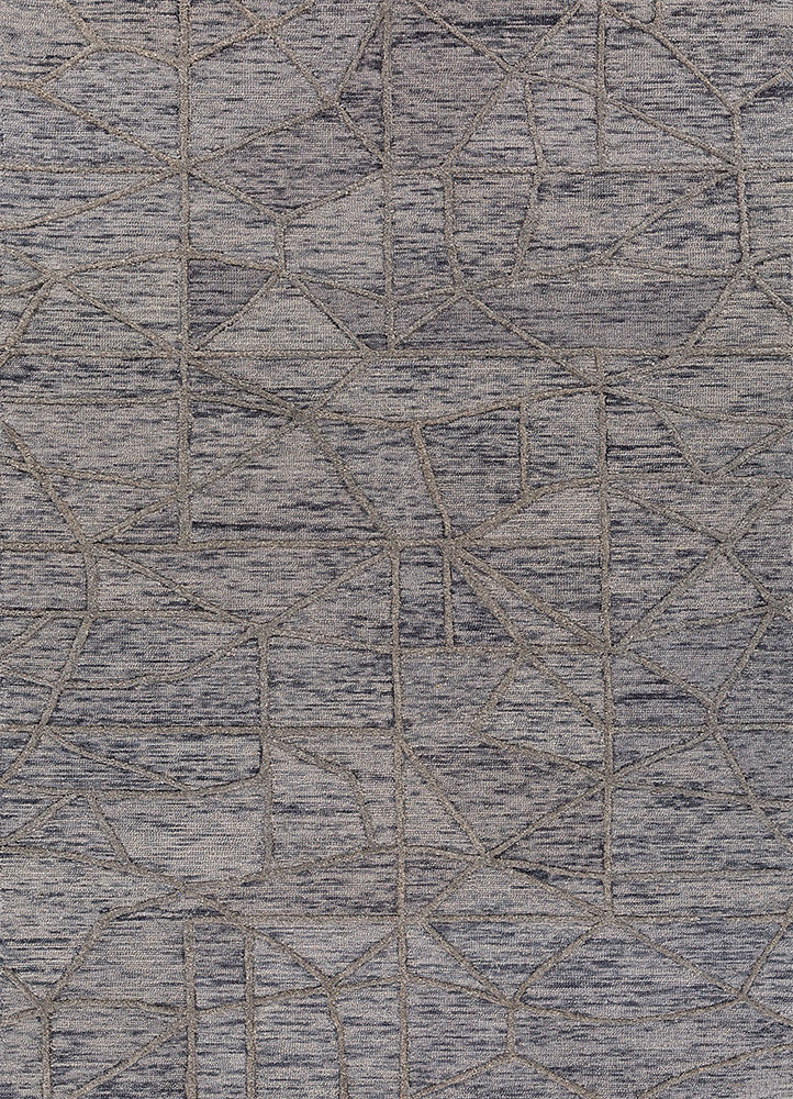 pathways grey and black wool and viscose hand tufted Rug - HeadShot