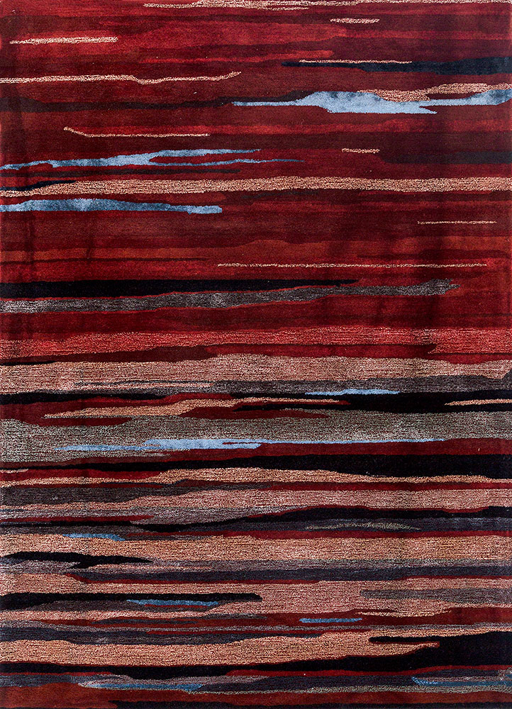 linear red and orange wool and viscose hand tufted Rug - HeadShot