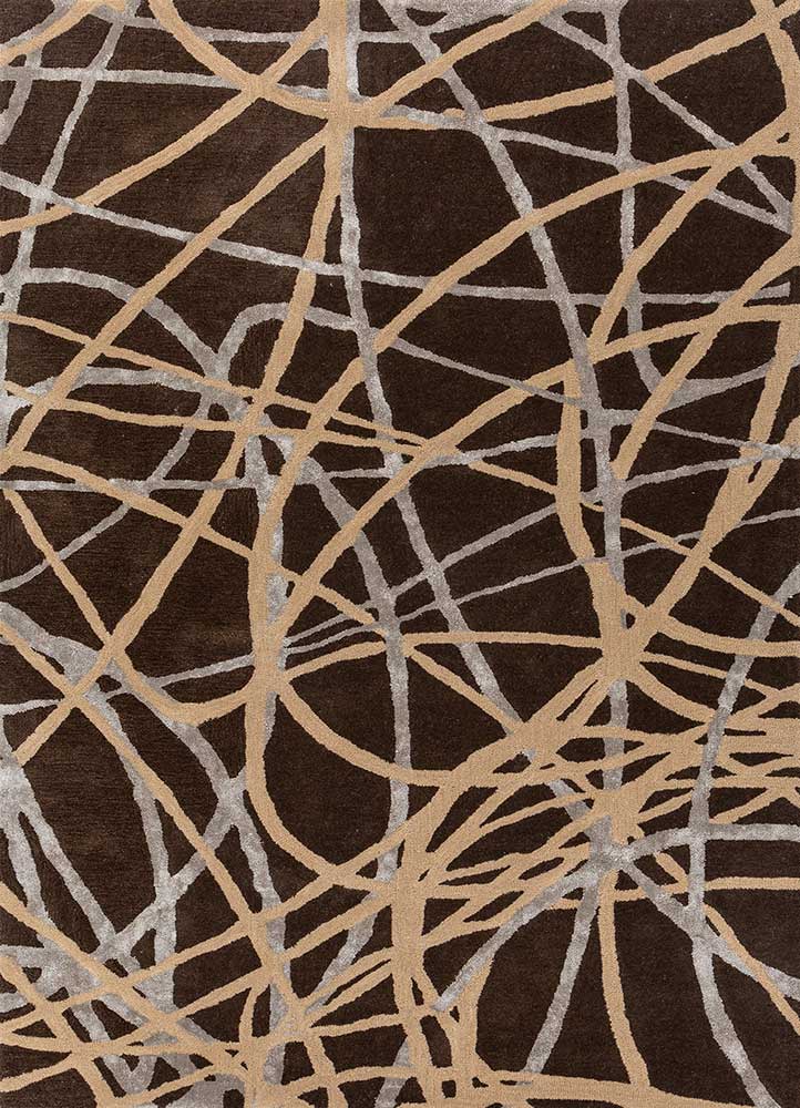 linear beige and brown wool and viscose hand tufted Rug - HeadShot