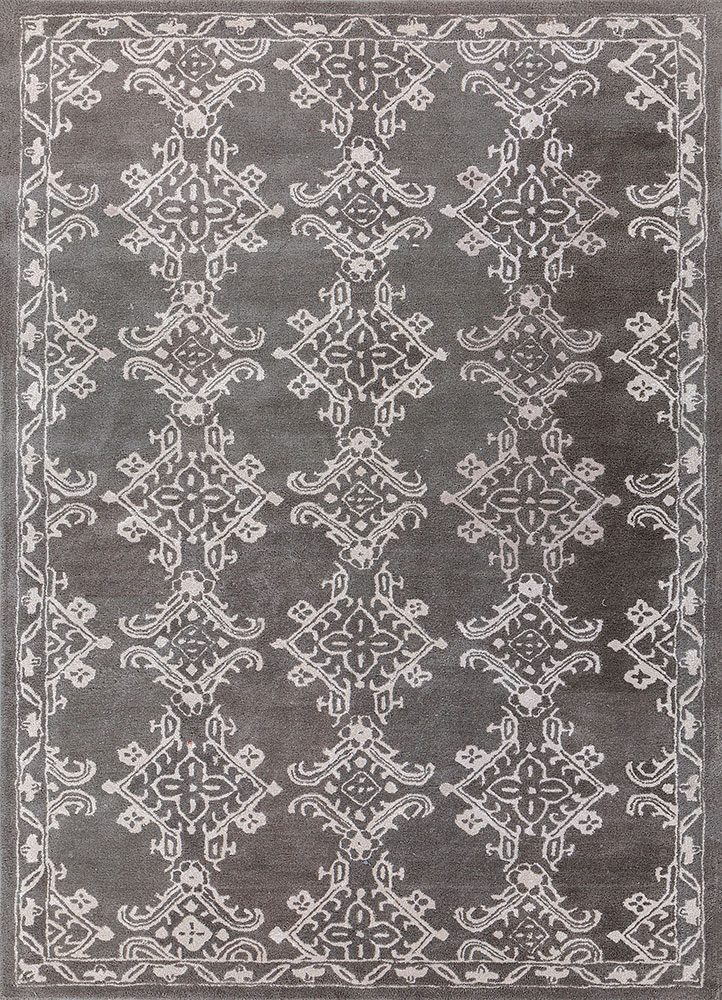 imara grey and black wool and viscose hand tufted Rug - HeadShot