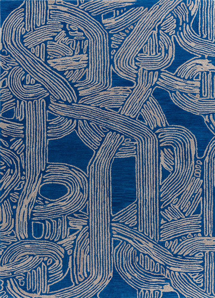 pathways blue wool and viscose hand tufted Rug - HeadShot