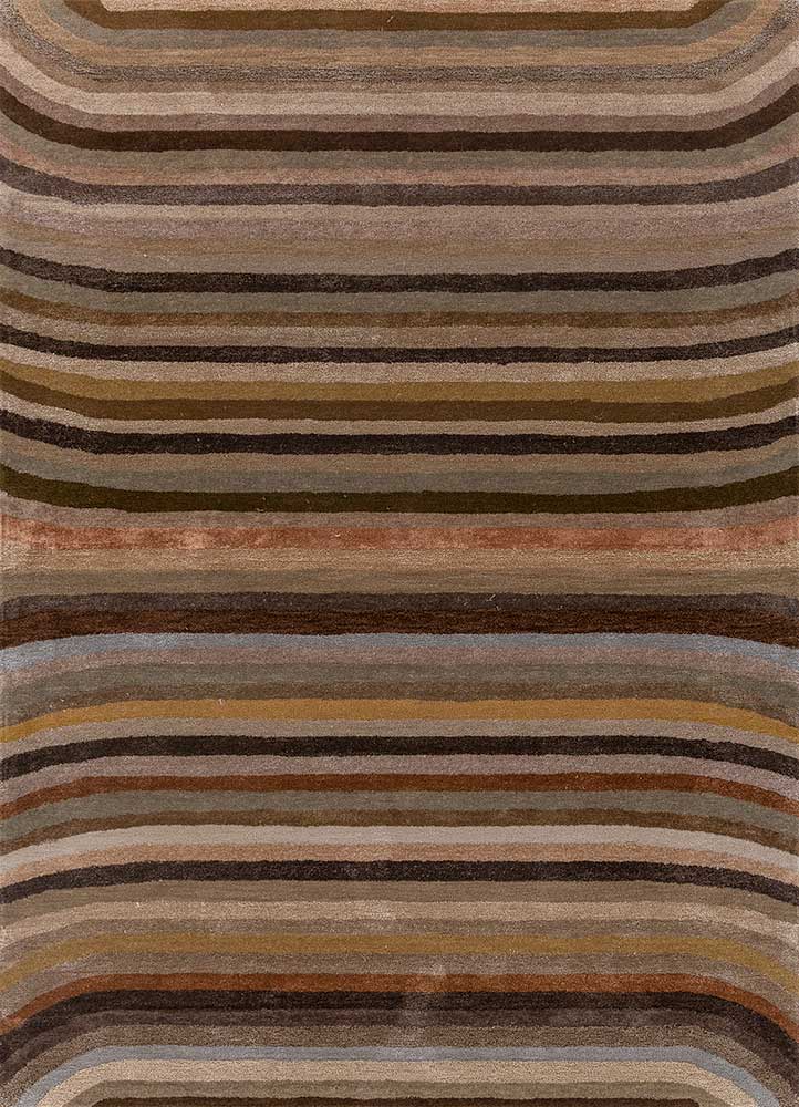 linear beige and brown wool and viscose hand tufted Rug - HeadShot