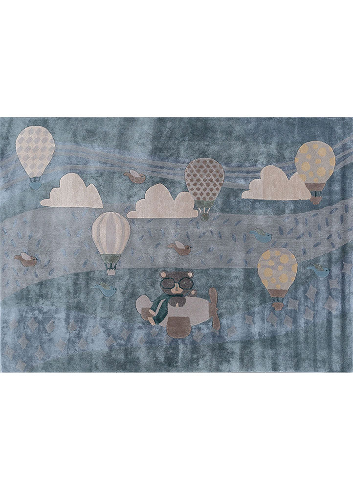 confetti blue wool and viscose hand tufted Rug - HeadShot