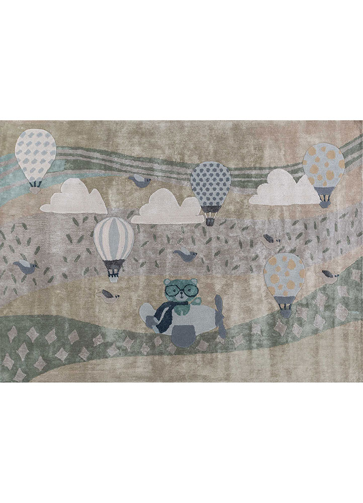 confetti green wool and viscose hand tufted Rug - HeadShot