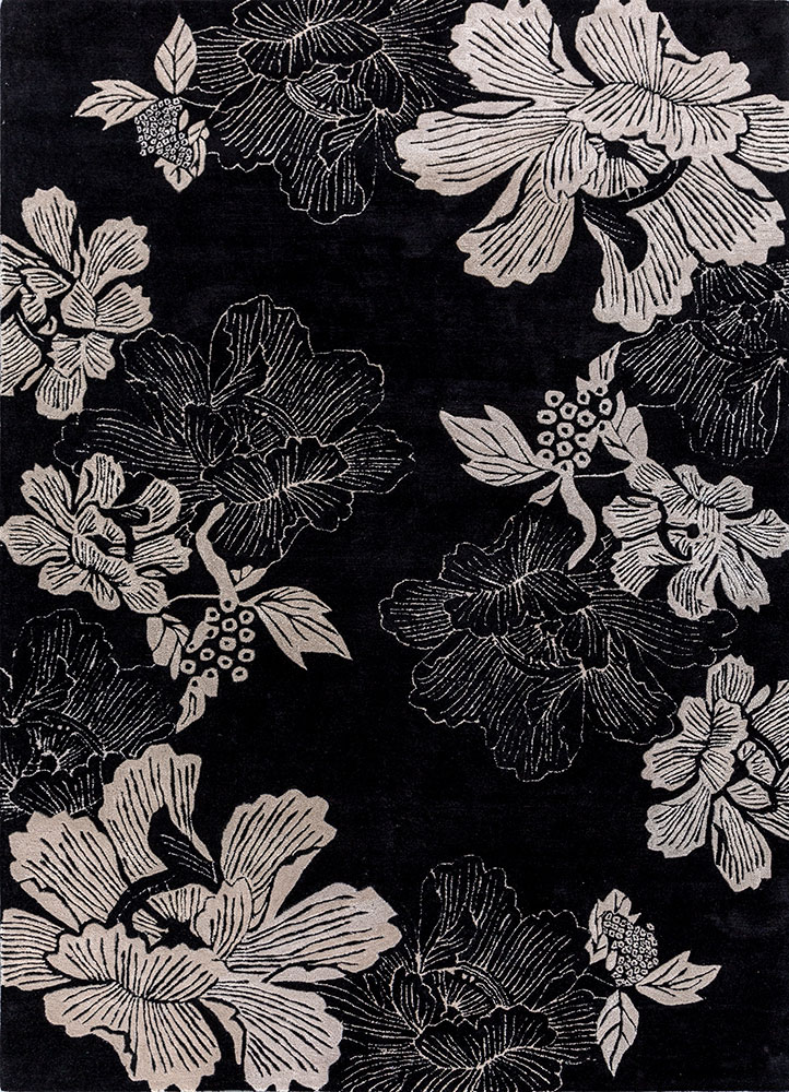 hacienda grey and black wool and viscose hand tufted Rug - HeadShot