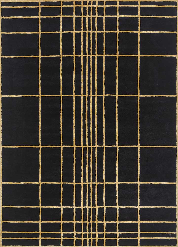 linear grey and black wool and viscose hand tufted Rug - HeadShot