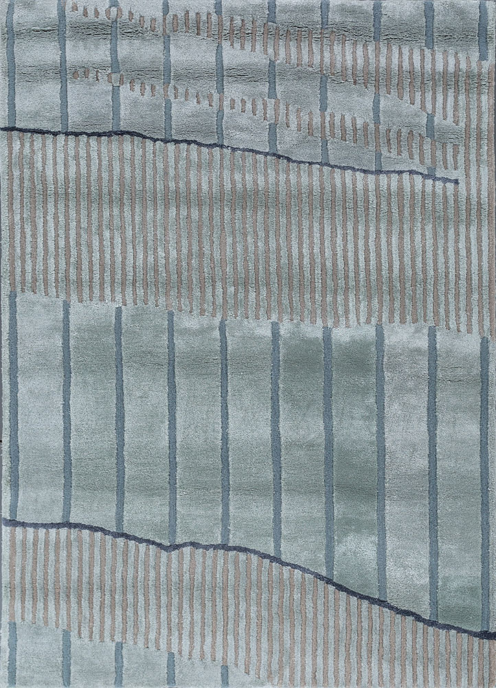 white noise blue wool and viscose hand tufted Rug - HeadShot