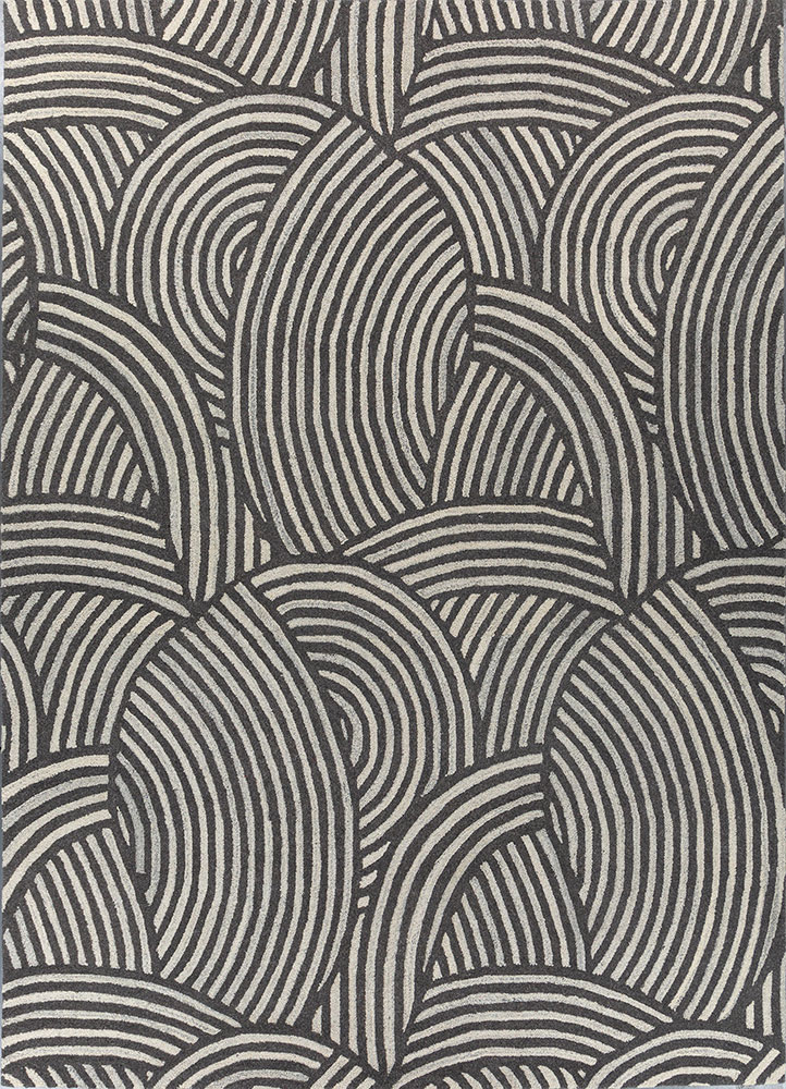 pathways grey and black wool and viscose hand tufted Rug - HeadShot