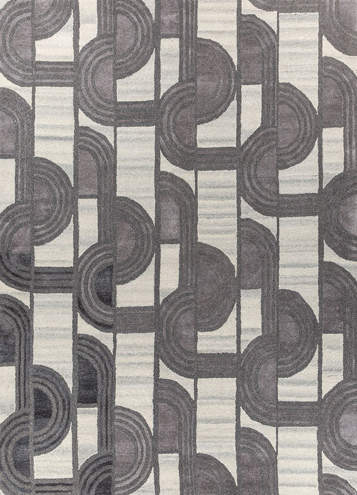 pathways grey and black wool and viscose hand tufted Rug - HeadShot