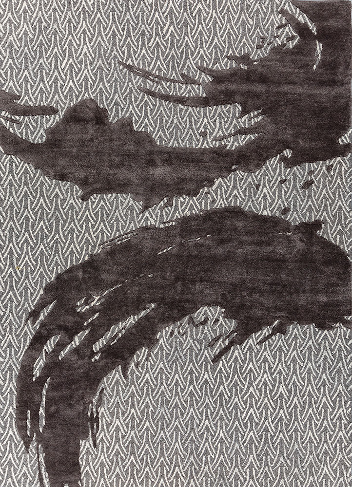 pathways grey and black wool and viscose hand tufted Rug - HeadShot