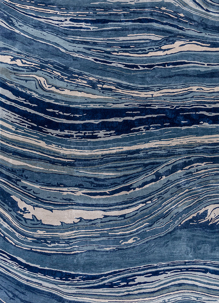 genesis blue wool and viscose hand tufted Rug - HeadShot