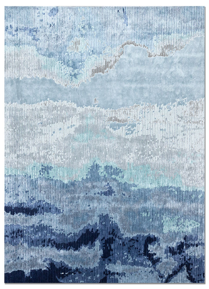 white noise blue wool and viscose hand tufted Rug - HeadShot