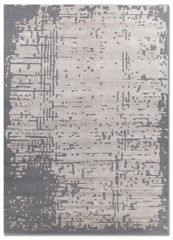white noise blue wool and viscose hand tufted Rug - HeadShot