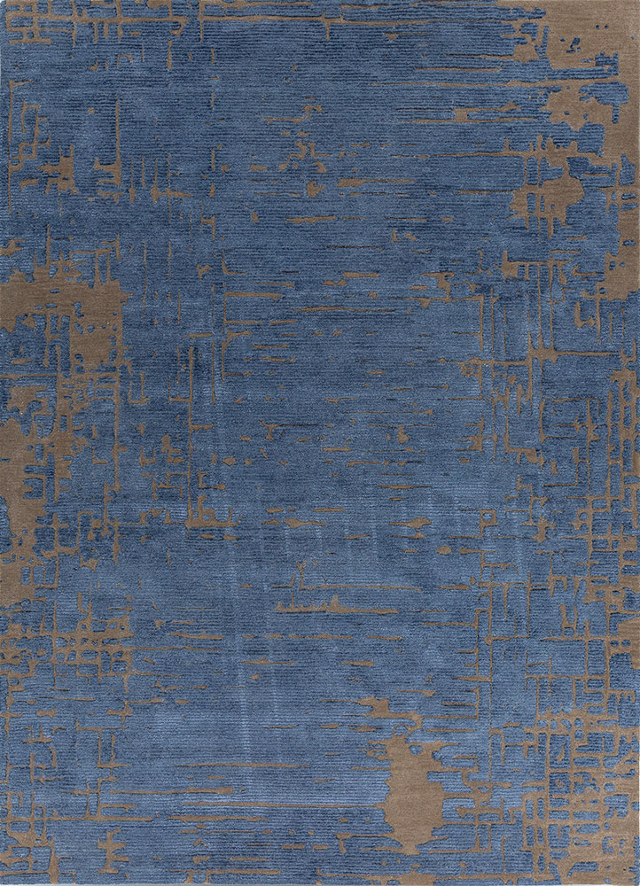 white noise blue wool and viscose hand tufted Rug - HeadShot