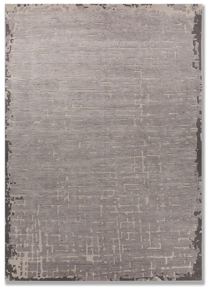 white noise grey and black wool and viscose hand tufted Rug - HeadShot