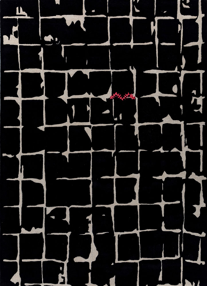 zig zag grey and black wool and viscose hand tufted Rug - HeadShot