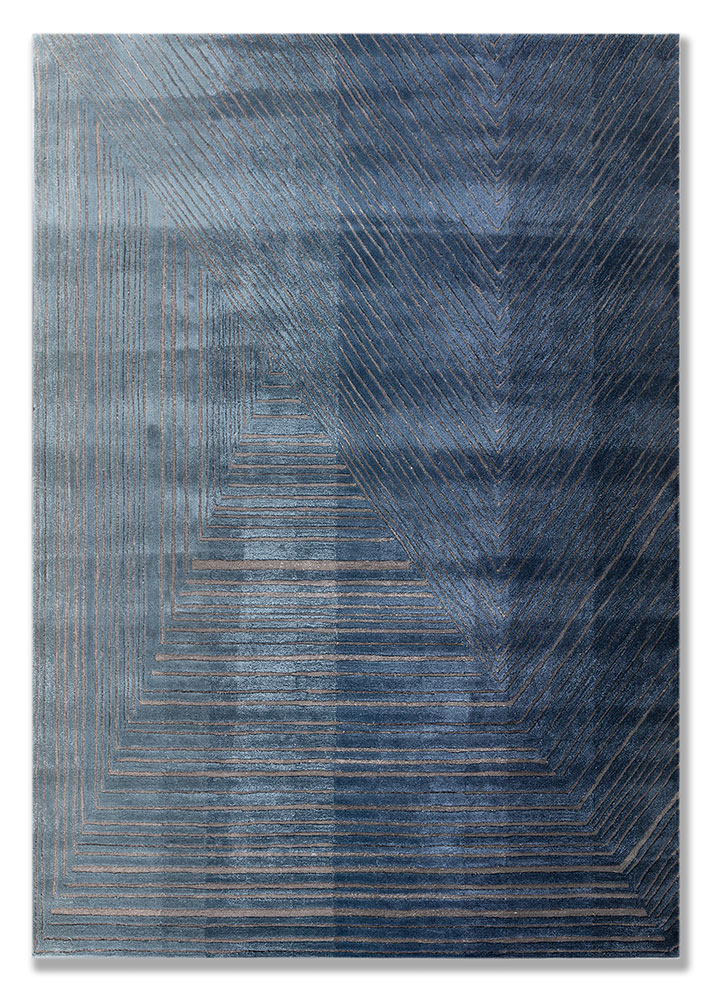 white noise blue wool and viscose hand tufted Rug - HeadShot