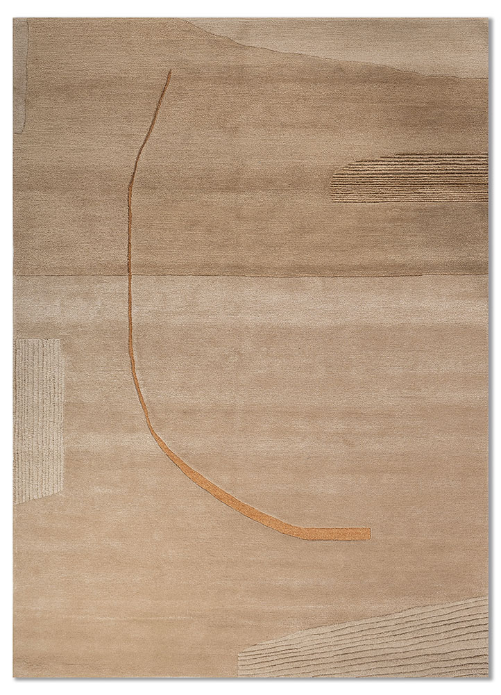 linear beige and brown wool and viscose hand tufted Rug - HeadShot
