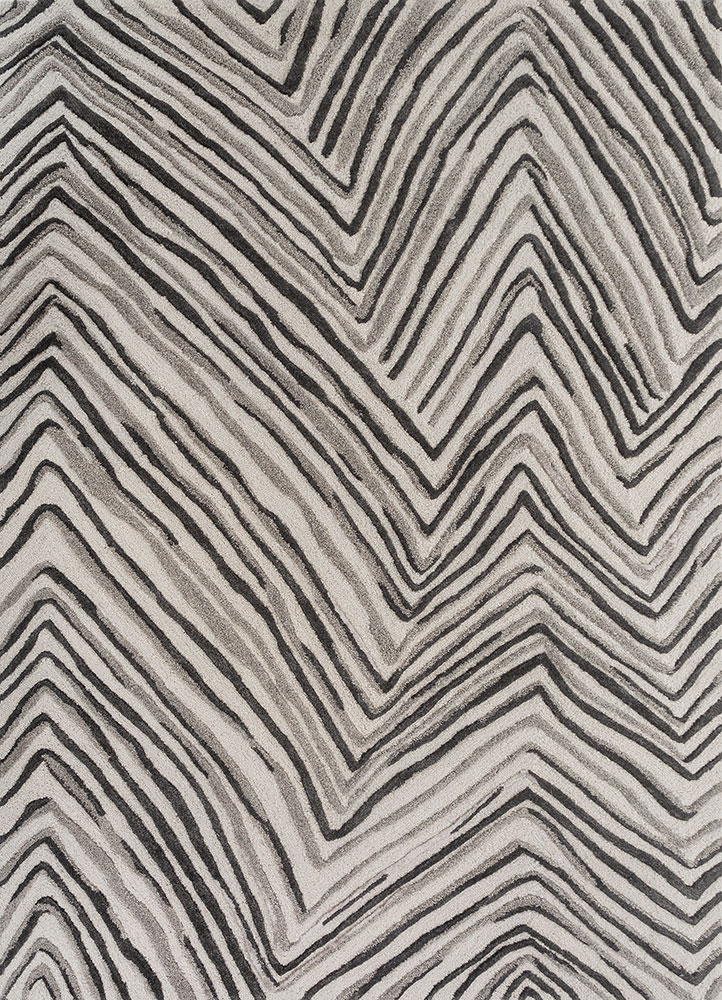 linear ivory wool and viscose hand tufted Rug - HeadShot