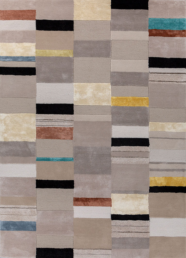 linear ivory wool and viscose hand tufted Rug - HeadShot