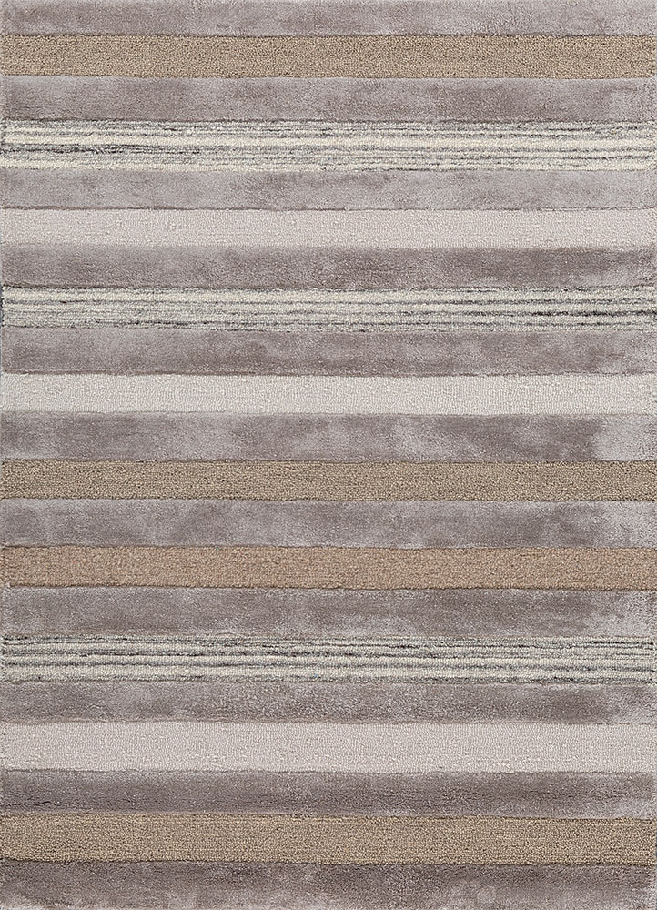linear grey and black wool and viscose hand tufted Rug - HeadShot