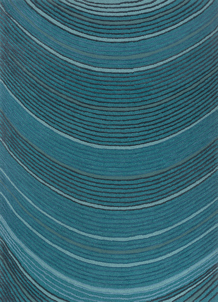 linear blue wool and viscose hand tufted Rug - HeadShot