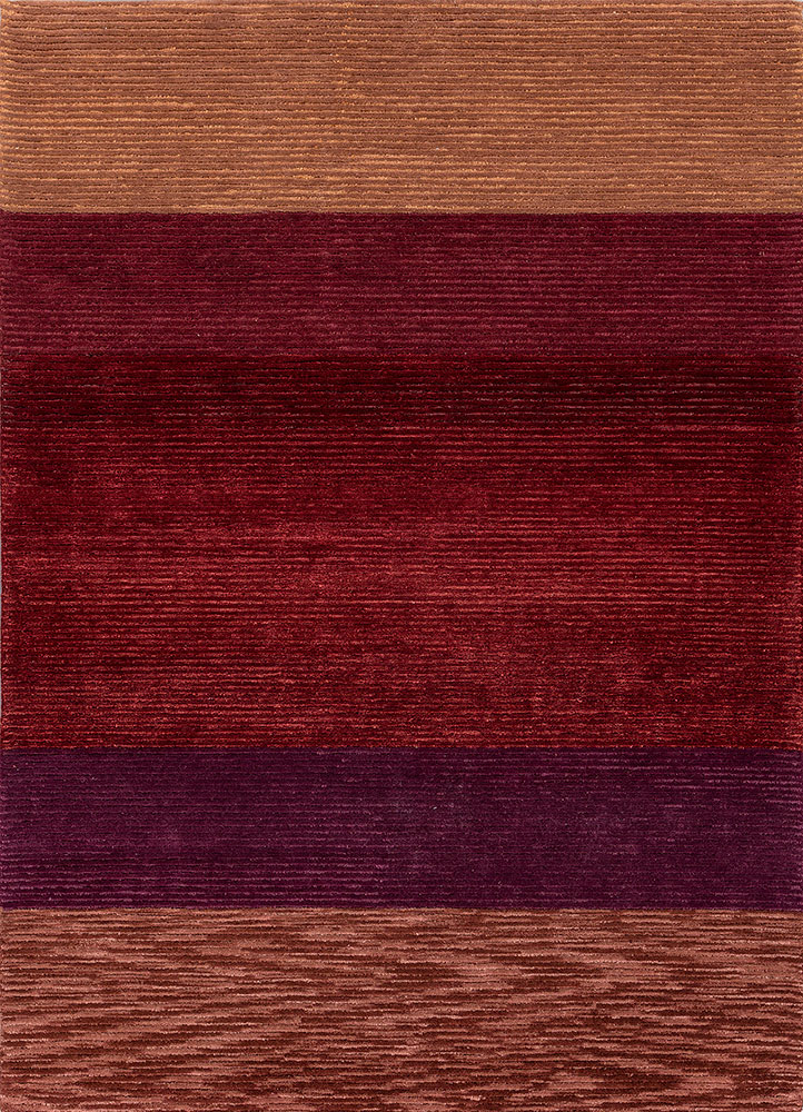 linear red and orange wool and viscose hand tufted Rug - HeadShot