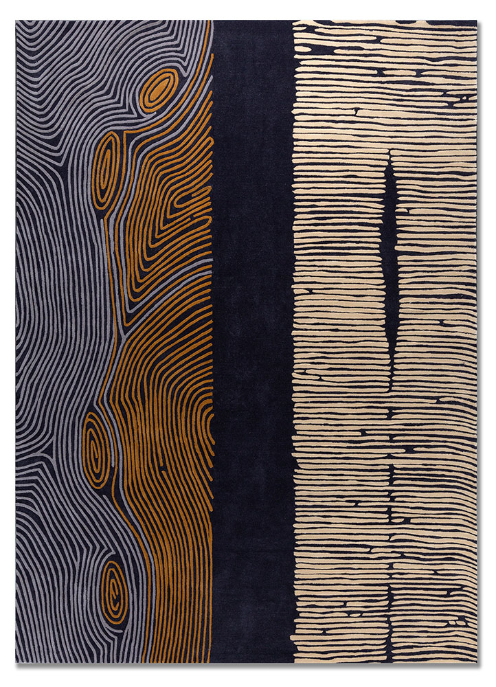 linear blue wool hand tufted Rug - HeadShot