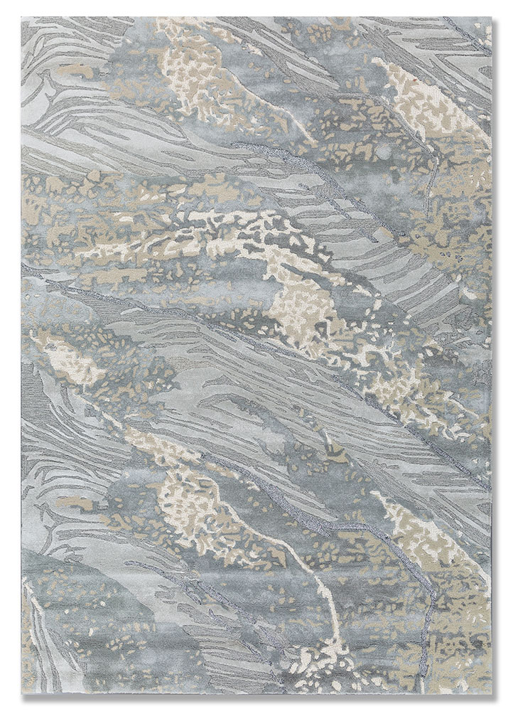 white noise blue wool and viscose hand tufted Rug - HeadShot