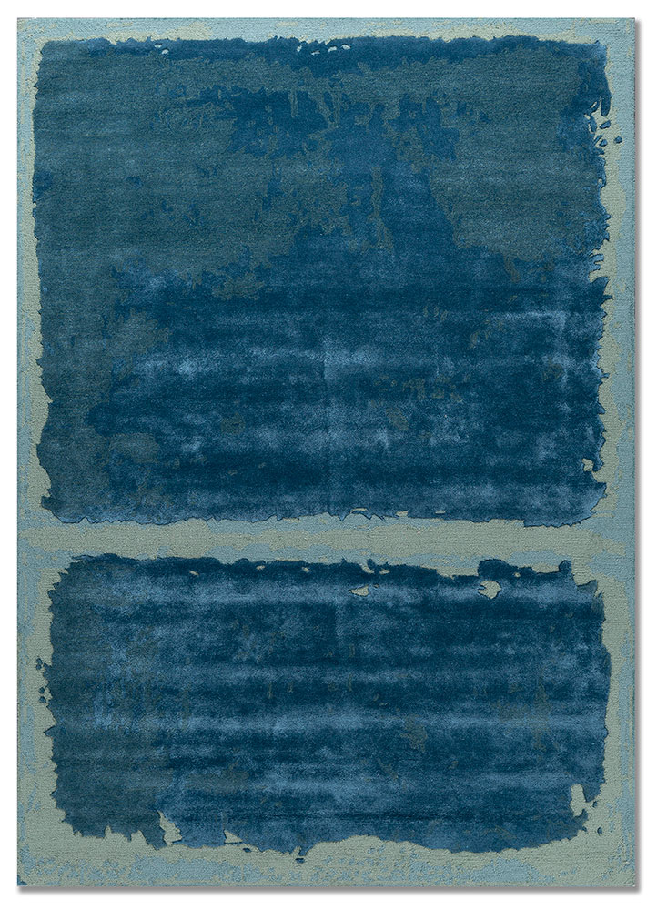 white noise blue wool and viscose hand tufted Rug - HeadShot