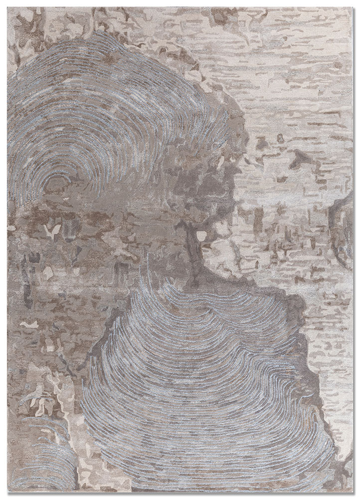 white noise beige and brown wool and viscose hand tufted Rug - HeadShot