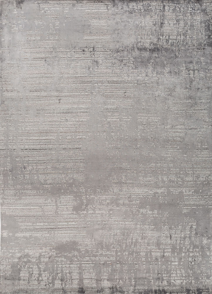 bespoke sile grey and black wool and viscose hand loom Rug - HeadShot