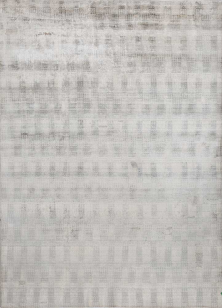basis grey and black wool and bamboo silk hand loom Rug - HeadShot