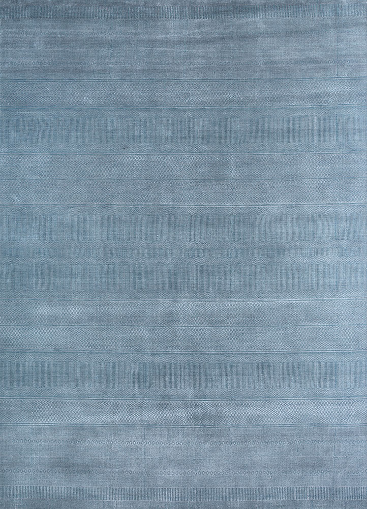 basis blue wool and bamboo silk hand loom Rug - HeadShot