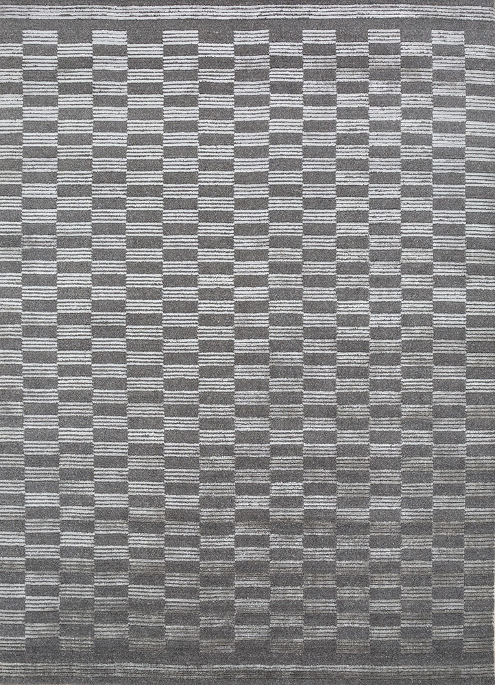 basis grey and black wool and viscose hand loom Rug - HeadShot