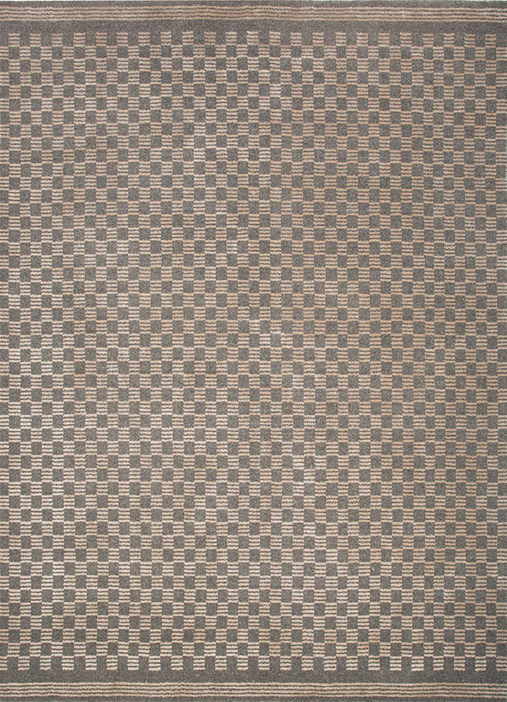 saga grey and black wool hand loom Rug - HeadShot