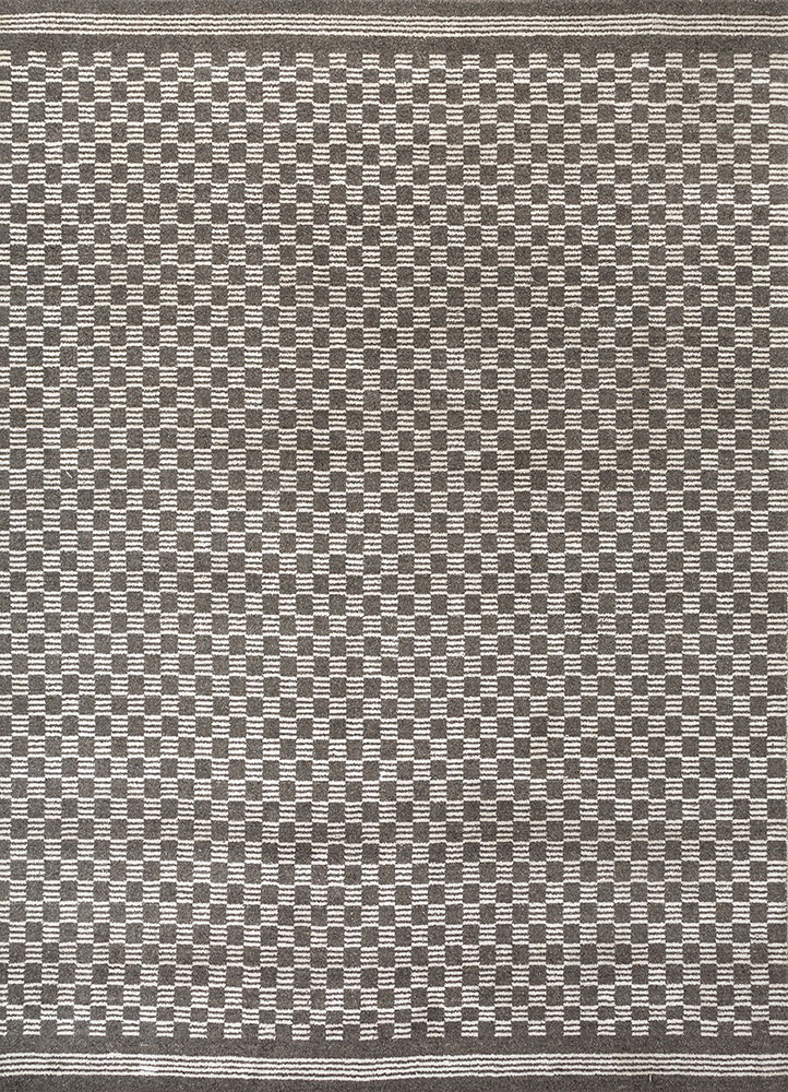 basis grey and black wool hand loom Rug - HeadShot