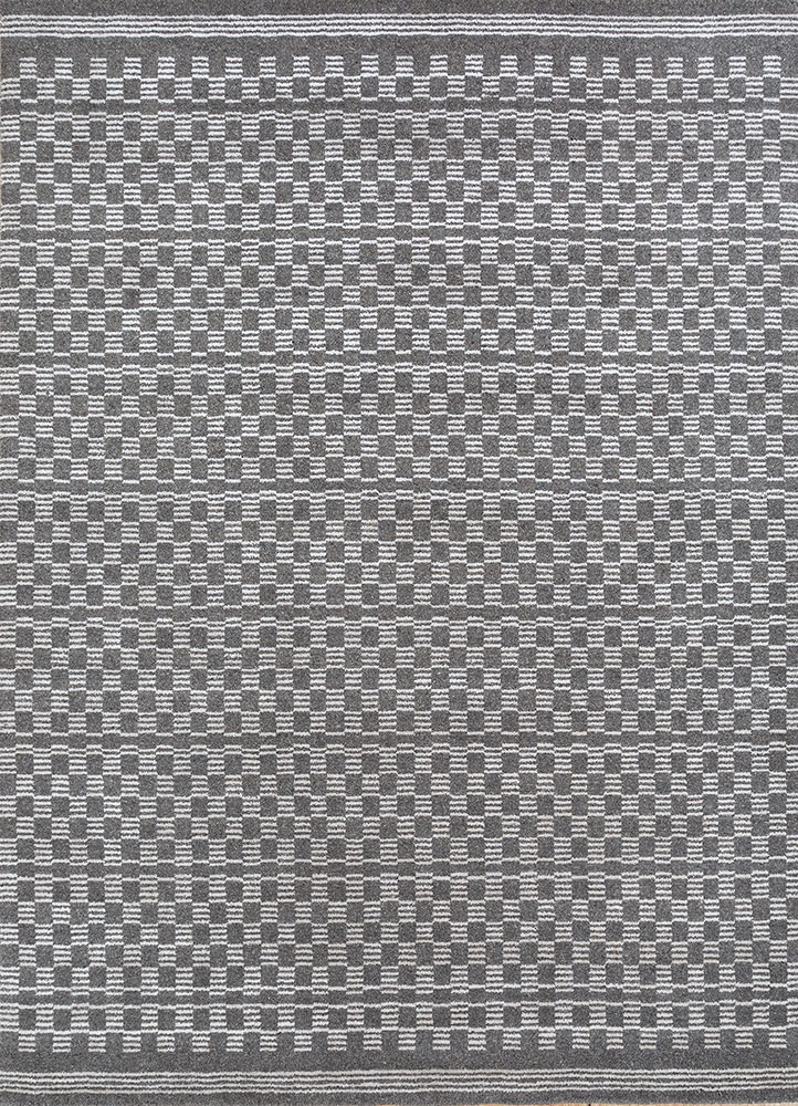 basis grey and black wool hand loom Rug - HeadShot