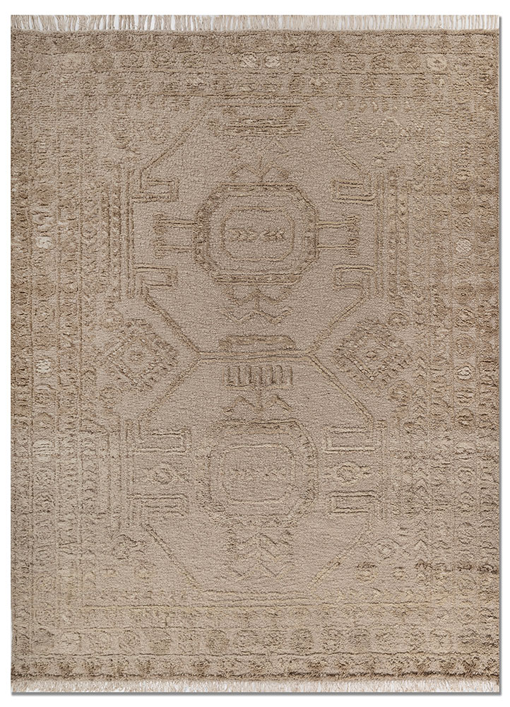 aprezo beige and brown wool hand knotted Rug - HeadShot