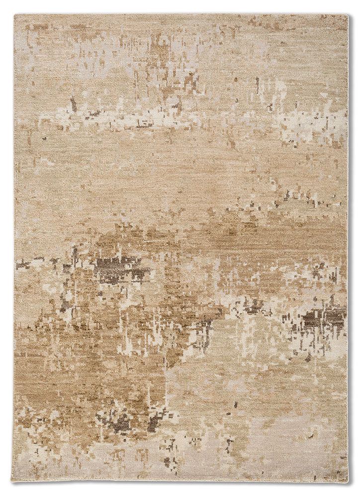 entropy gold wool and silk hand knotted Rug - HeadShot