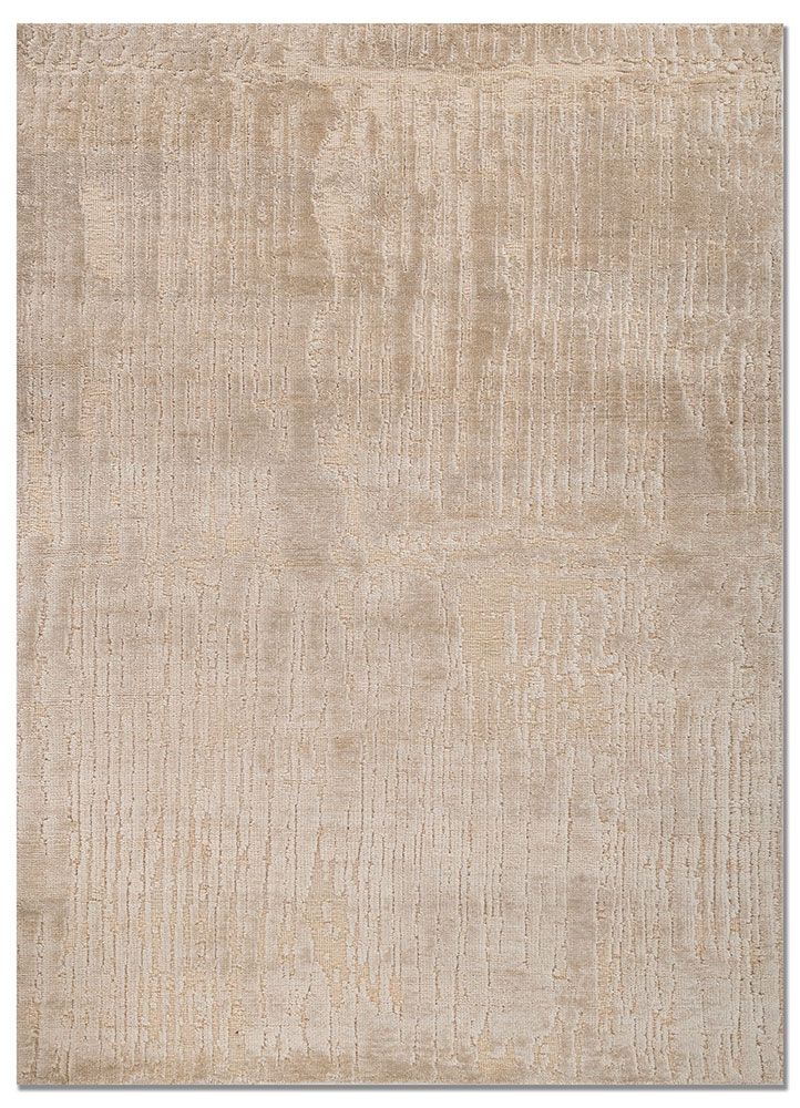 entropy beige and brown silk hand knotted Rug - HeadShot