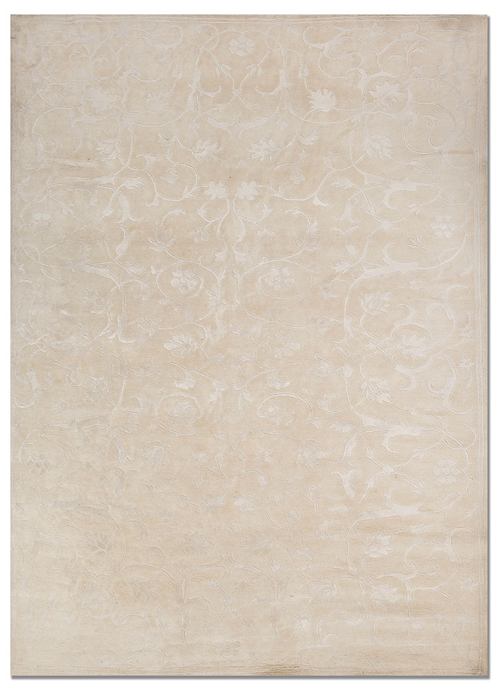far east ivory viscose hand knotted Rug - HeadShot