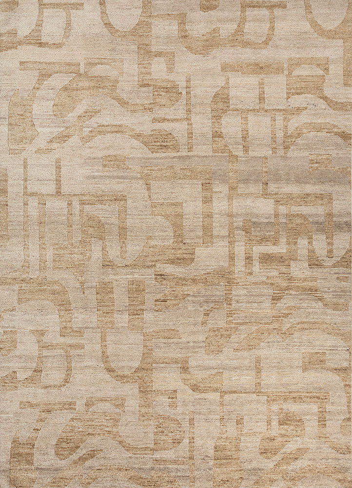 manifest beige and brown afghan wool hand knotted Rug - HeadShot